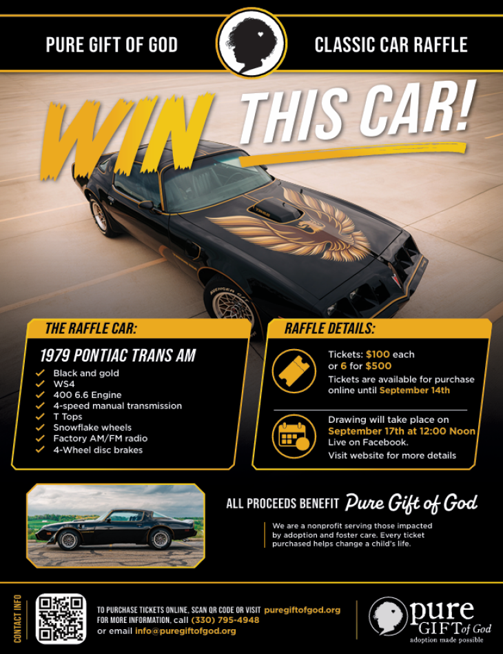 Pure Gift of God Summer Car Raffle - 1979 Pontiac Trans Am