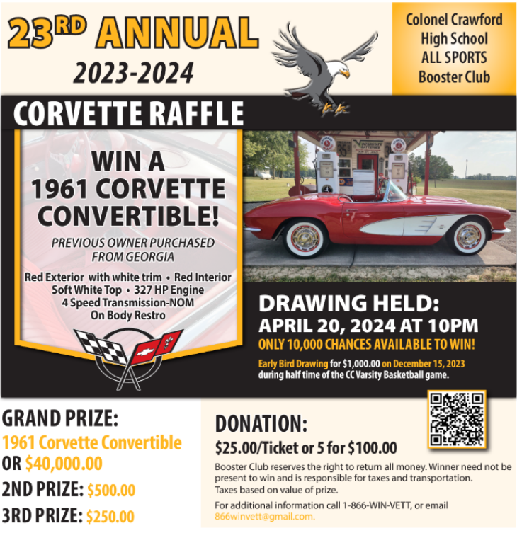 23rd Annual Corvette Raffle Colonel Crawford Athletic Booster Club